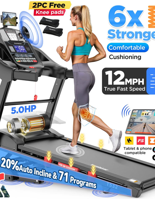 Load image into Gallery viewer, 5.0HP Folding Treadmill for Home with 20 Auto Incline, Smart APP, 300Lbs, Hifi Bluetooth Speakers, 64 Programs, 12MPH Speed, Foldable Electric Treadmill Running Machine, Knee Strap Gift
