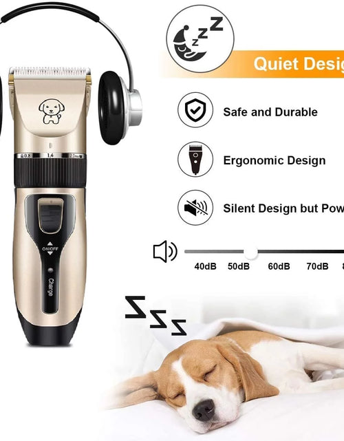 Load image into Gallery viewer, Rechargeable Cordless Pet Shaver,Low Noise Dog Clippers with Scissor Comb,Electric Quiet Pet Grooming Set for Dogs and Cats
