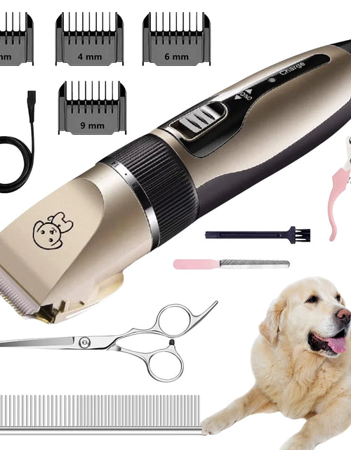 Load image into Gallery viewer, Rechargeable Cordless Pet Shaver,Low Noise Dog Clippers with Scissor Comb,Electric Quiet Pet Grooming Set for Dogs and Cats
