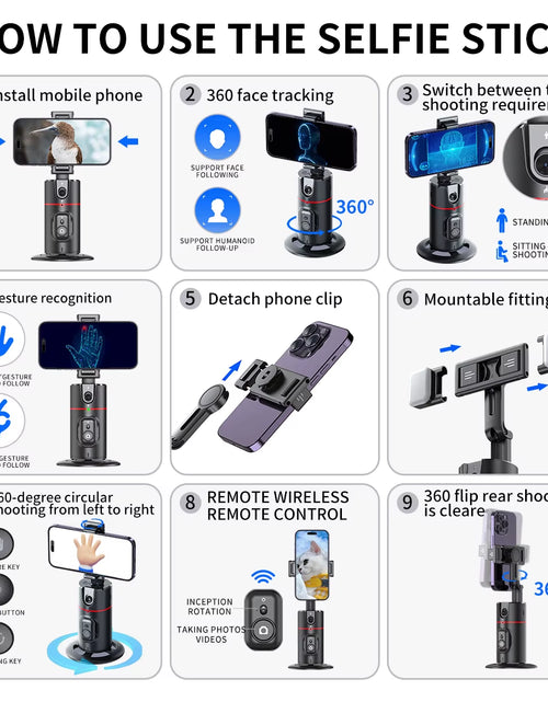 Load image into Gallery viewer, P02 Gimbal 360 Rotation AI Automatic Tracking Shooting Stabilizer Detachable Phone Clip Mini Selfie Stick Phoneholder
