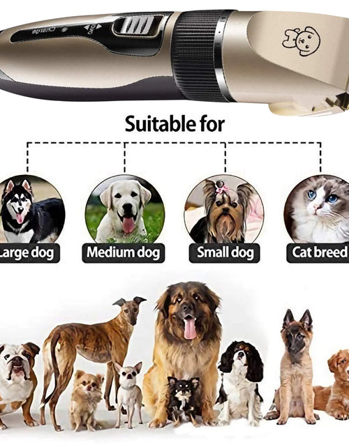 Load image into Gallery viewer, Rechargeable Cordless Pet Shaver,Low Noise Dog Clippers with Scissor Comb,Electric Quiet Pet Grooming Set for Dogs and Cats
